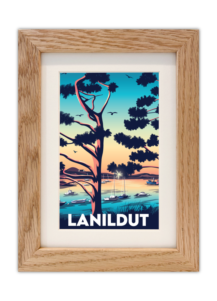 Carte postale de l'Aber Ildut à Lanildut avce un cadre en chêne