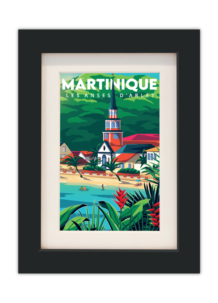 Carte postale des Anses d'Arlet à La Martinique avec un cadre noir