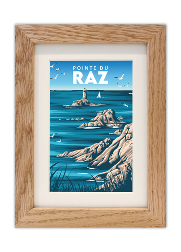 Carte postale de la Pointe du Raz avec un cadre en chêne