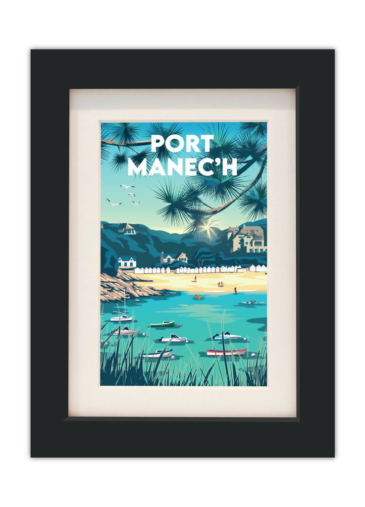 Carte postale de Port Manec'h dans le Finistère Sud avec un encadrement noir
