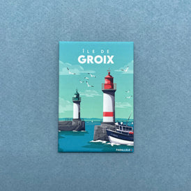 Magnet finition mat représentant une illustration de l'Île de Groix. Produit made in France de la marque bretonne Parallèle 48 basée à Brest. Idée déco pour la cuisine. 
Aimant pour réfrigérateurs.