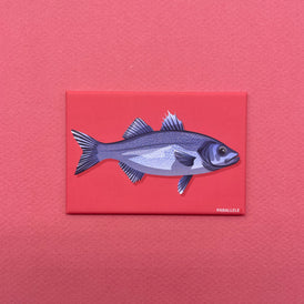 Magnet finition mat représentant une illustration du poisson le bar. Produit made in France de la marque bretonne Parallèle 48 basée à Brest. Idée déco pour la cuisine. 