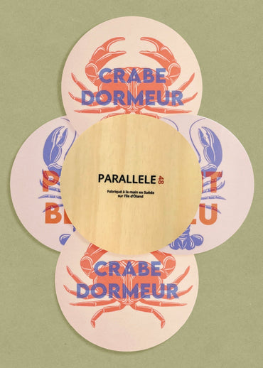 Ensemble de dessous de verre fabriqué en Europe en bois de bouleau représentant deux  crustacés