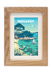 Carte postale de la Pointe de Perharidy à Roscoff avec un cadre en chêne