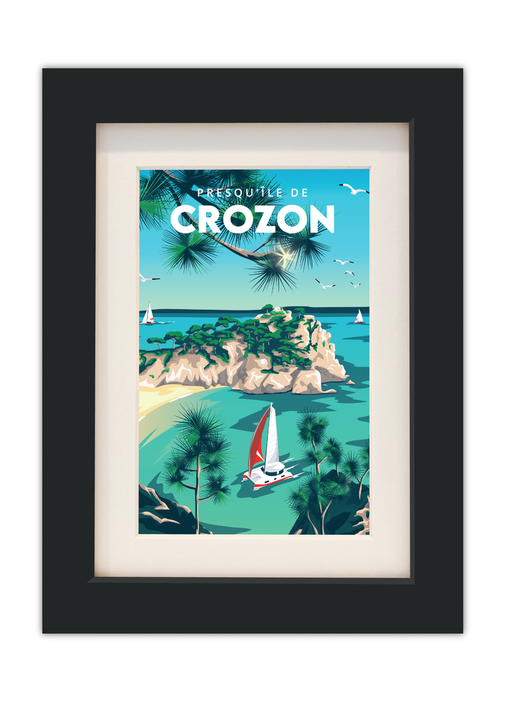 Carte postale de la plage de l'île Vierge sur la Presqu'île de Crozon avec un cadre noir