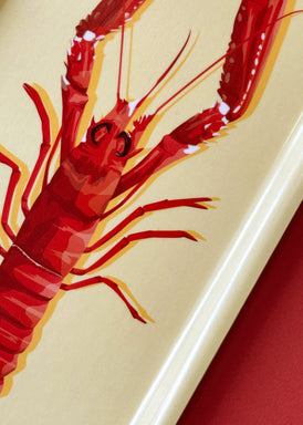 Plateau pour le café avec une illustration de langoustine sur fond jaune