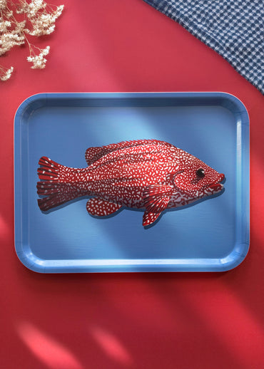 Plateau de fabrication suédoise d'une vieille sur fond bleu