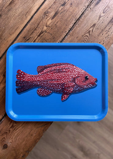 Plateau de fabrication suédoise d'une vieille sur fond bleu