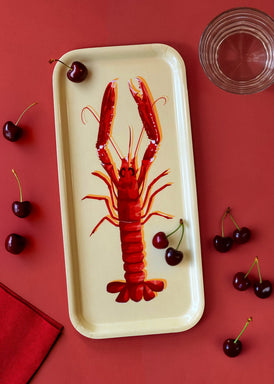 Plateau pour le café avec une illustration de langoustine sur fond jaune