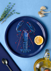 Plateau rond en bouleau d'un homard bleu fabrication suédoise