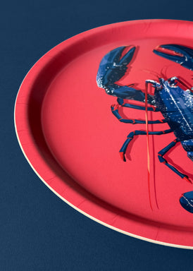 Plateau rond en bouleau d'un homard bleu fabrication suédoise