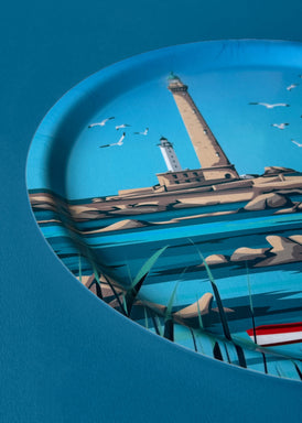 Plateau rond en bouleau du phare de l'île vierge fabrication suédoise