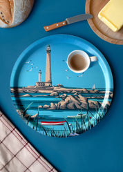 Plateau rond en bouleau du phare de l'île vierge fabrication suédoise