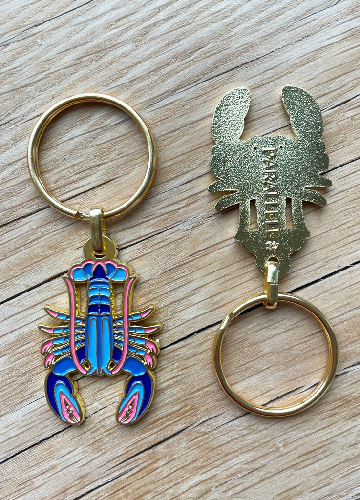 Porte-clés en métal émaillé d'un homard bleu