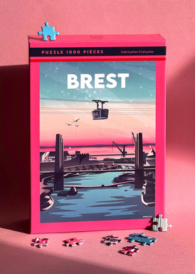 Puzzle 1000 pièces du téléphérique de Brest et du pont de Recouvrance avec une vue imprenable sur la Penfeld et l'Arsenal