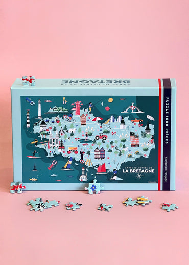 Puzzle 1000 pièces de la carte illustrée de la Bretagne