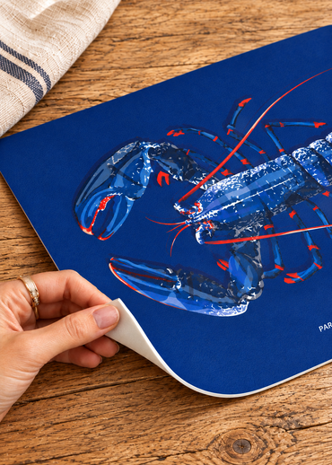 Set de table Homard bleu sur fond bleu, disponible dans le lot de 6 panachable Parallèle 48