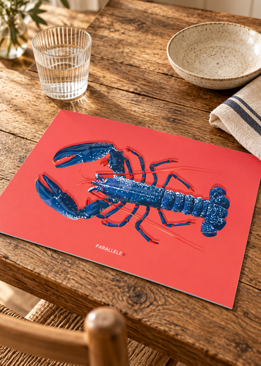 Set de table Homard bleu sur fond rose, disponible dans le lot de 4 panachable Parallèle 48