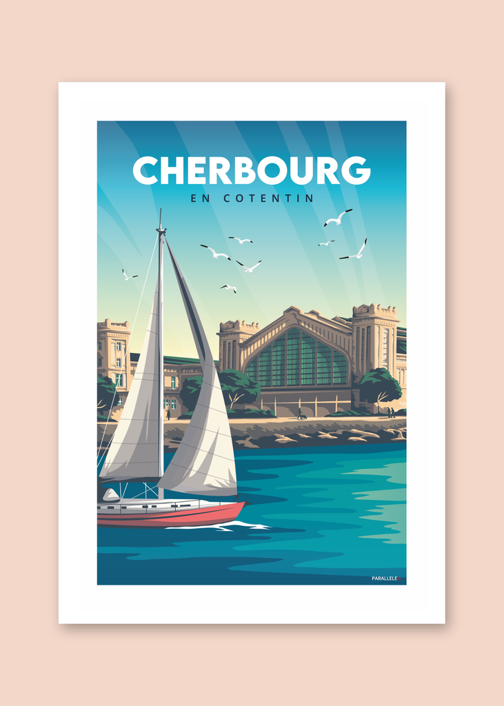 Affiche Cherbourg-en-Cotentin de Parallèle 48 sur fond pêche