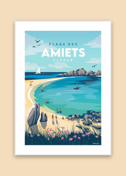 Affiche Cléder – Amiets – illustration originale Parallèle 48 présentée sur fond coloré pastel
