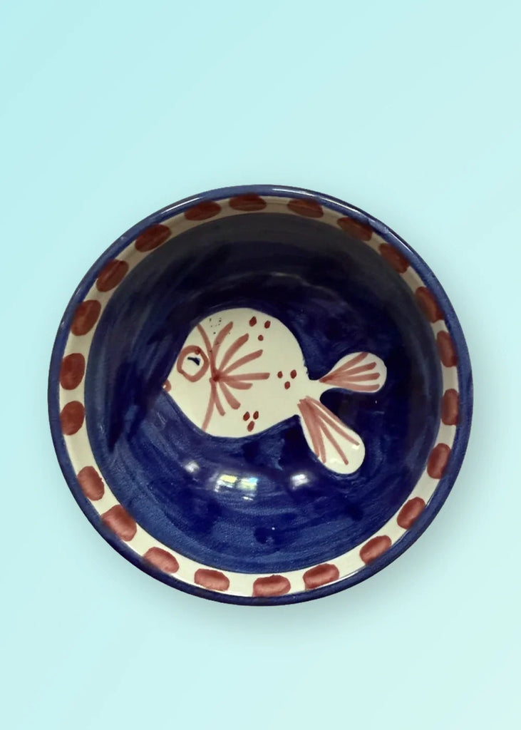 Bol Amalfi 11 cm Poisson bleu Popolo en céramique, photographie principale sur fond coloré