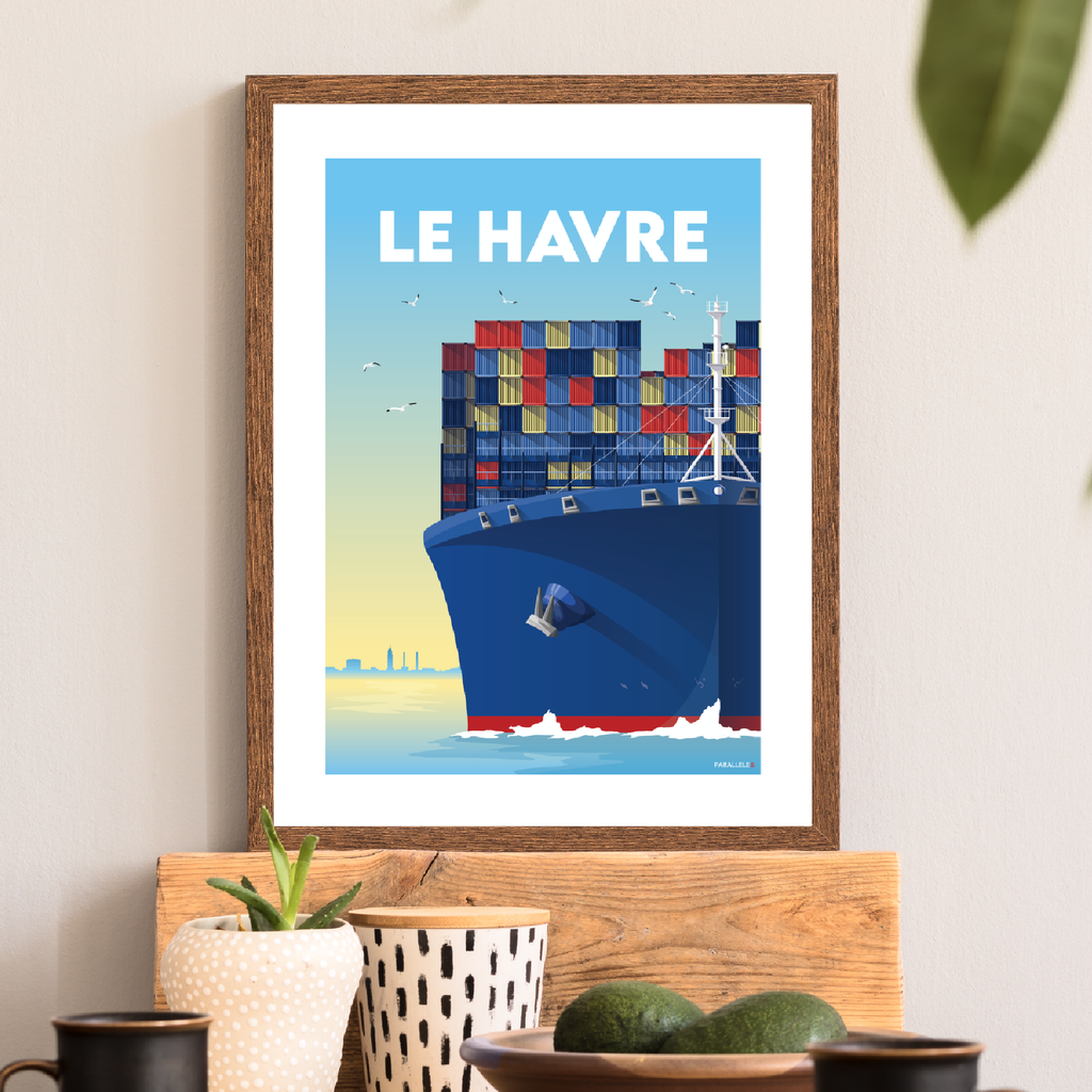 Affiche d'un porte-conteneurs en Normandie au Havre