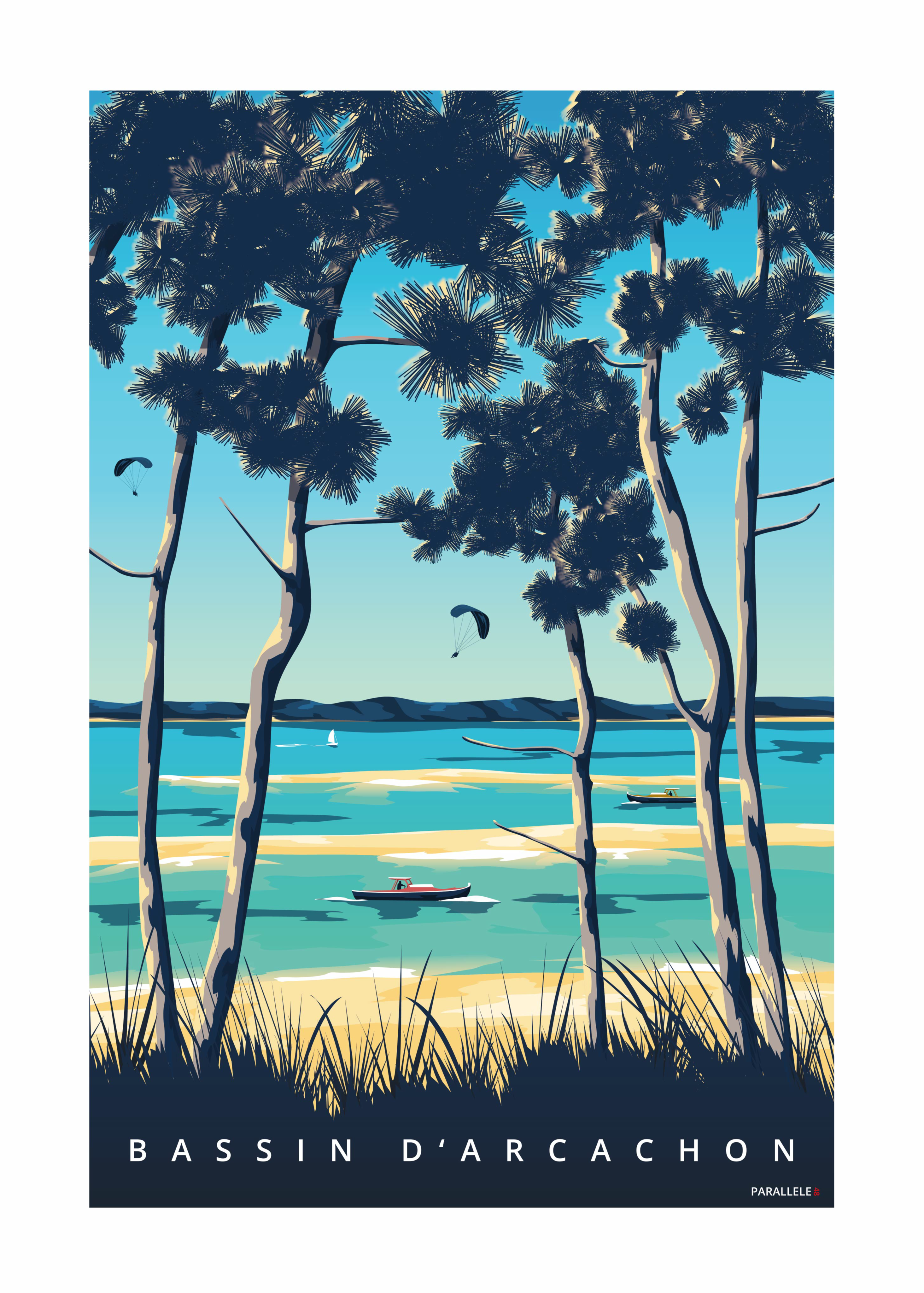 Affiche Décorative Toile Arcachon – Cabanes Tchanquées – 30 X 40 Cm – Impression Couleur, Déco Murale Vintage