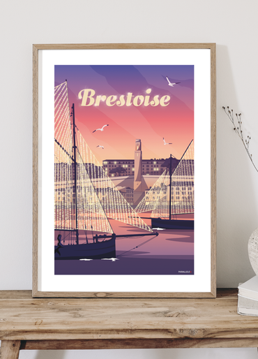 Affiche "Brestoise" de bateaux illuminés pour Noël
