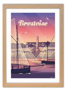 Affiche de la couverture de Brestoise, le city guide au féminin avec un cadre en chêne