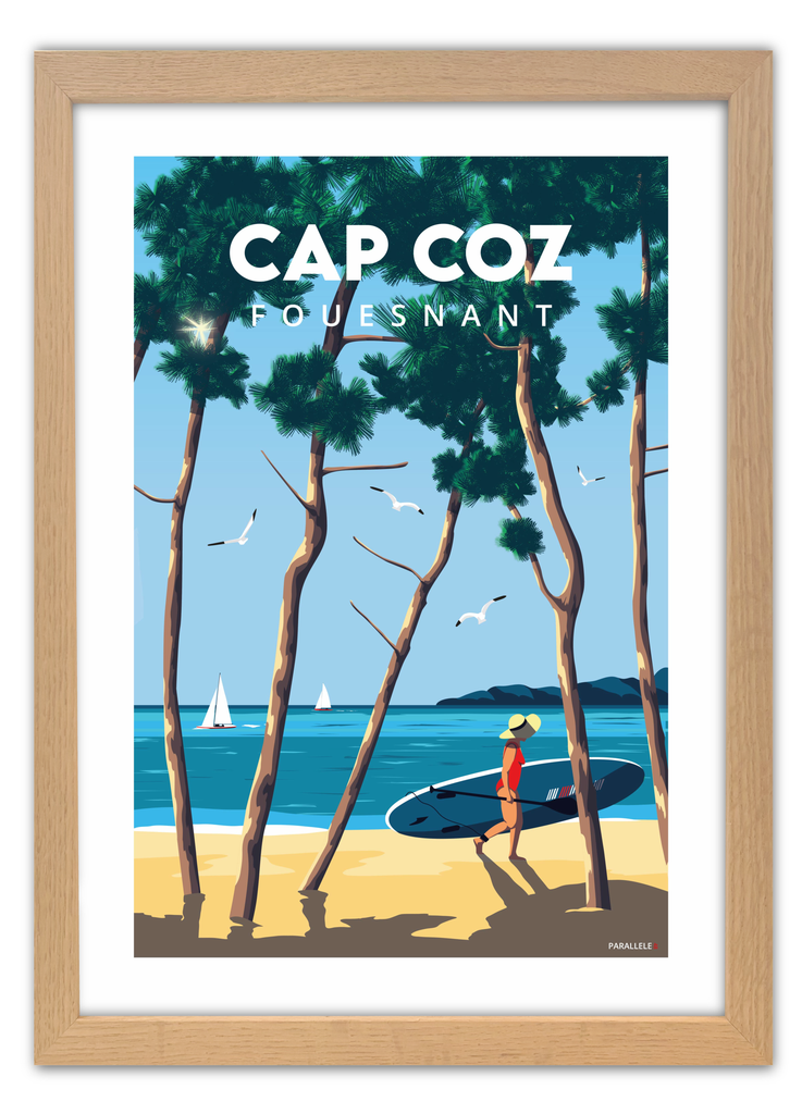 Affiche du Cap Coz à Fouesnant avec un cadre en chêne