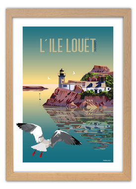 Affiche de l'île Louët à Carantec avec un cadre chêne