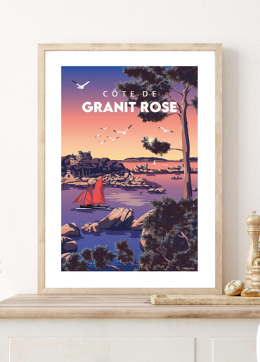 Affiche du Château de Coasteres à Trégastel sur la Côte de Granit Rose.