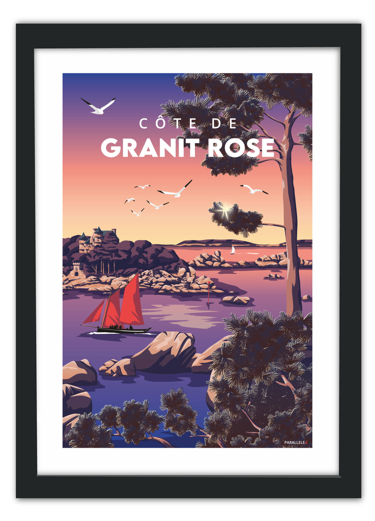 Affiche de la Côte de Granit Rose avec un cadre noir