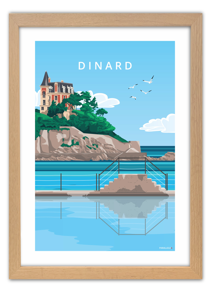 Affiche du plongeoir de Dinard avec un cadre chêne