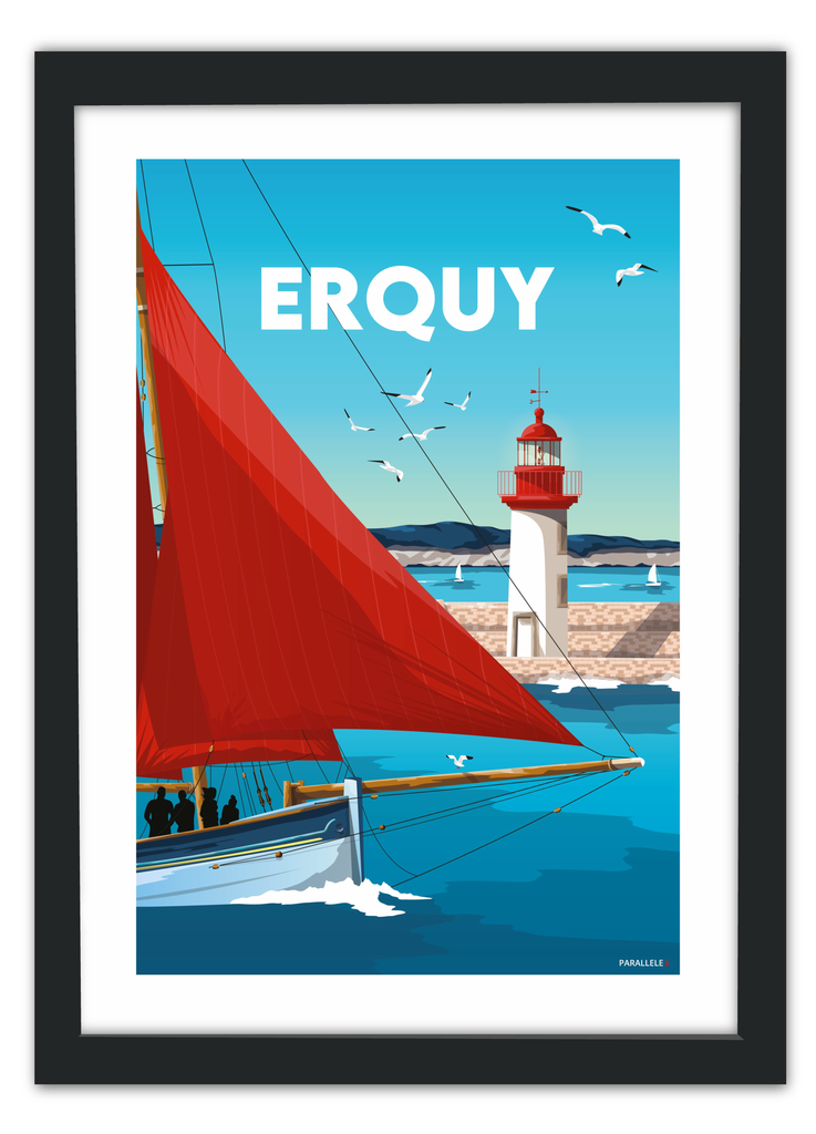 Affiche du port d'Erquy avec un cadre noir