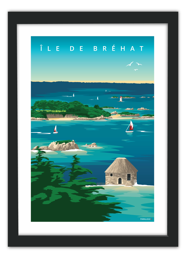 Affiche de l' Île de Bréhat avec un cadre noir