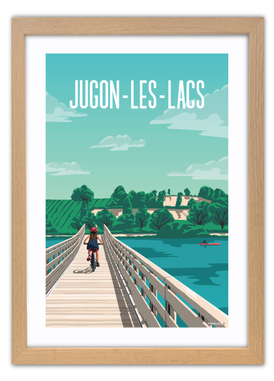 Affiche du lac de Jugon-les-lacs avec un cadre en chêne