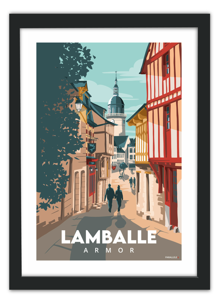Affiche du centre ville de Lamballe-Armor avec un cadre noir