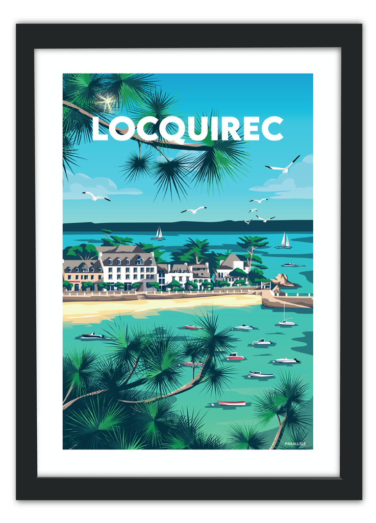 Affiche du port de Locquirec avec un cadre noir