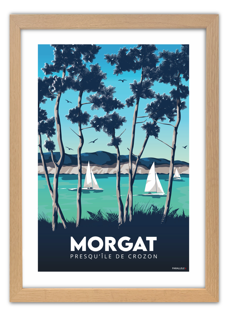 Affiche de Morgat située sur la Presqu'île de Crozon avec un cadre en chêne