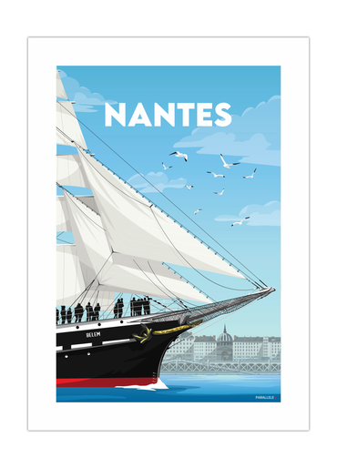 Affiche du Belem devant le Quai de la Fosse à Nantes