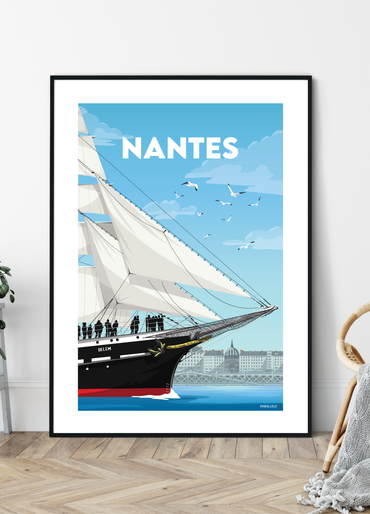 Affiche du Belem devant le Quai de la Fosse à Nantes