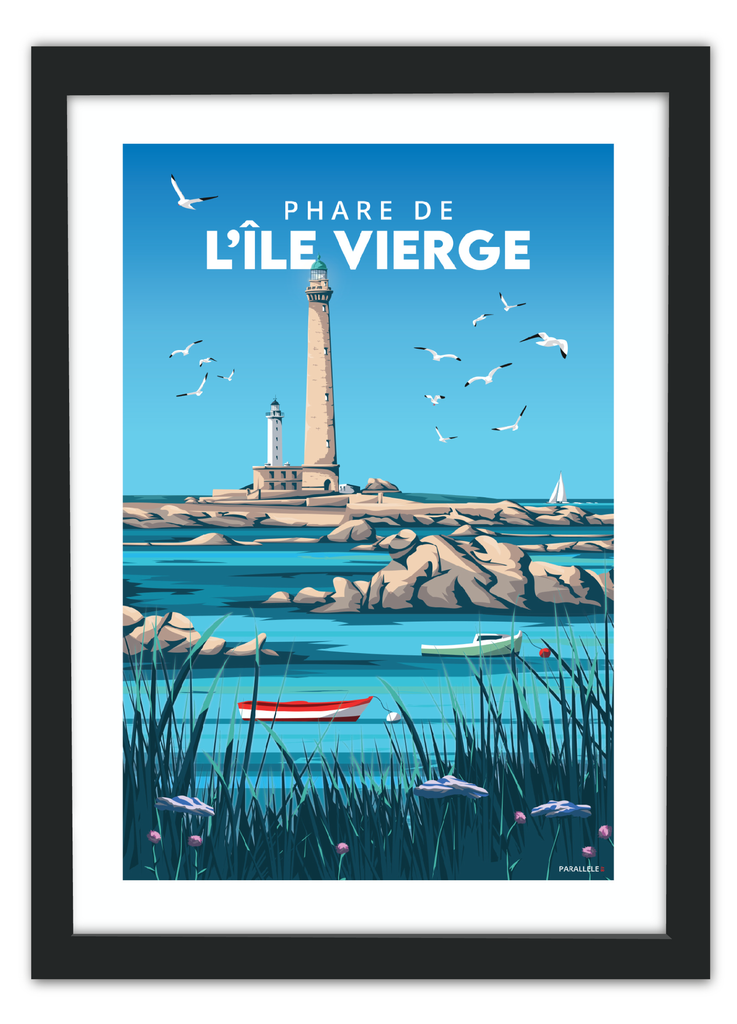 Affiche du Phare de l'Île Vierge à Plouguerneau avec un cadre noir