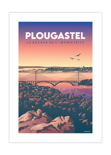 Affiche d'un coucher de soleil à Plougastel avec vue sur la rade de brest