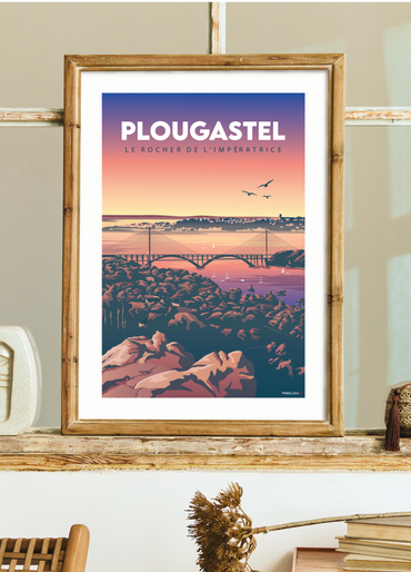 Affiche d'un coucher de soleil à Plougastel avec vue sur la rade de brest