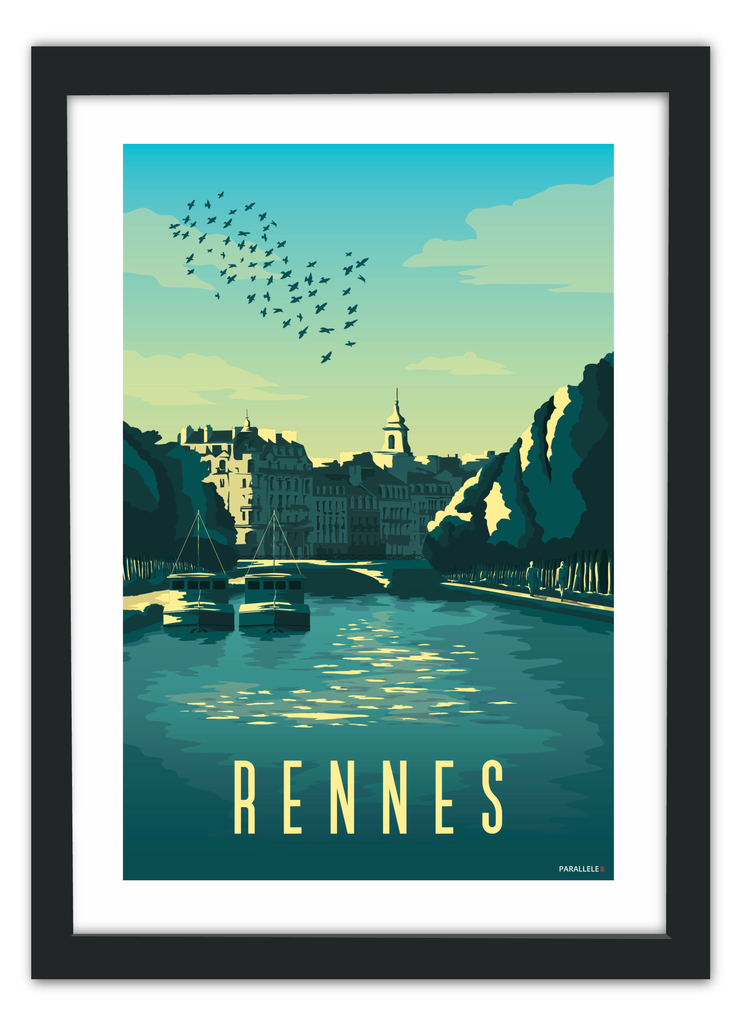 Affiche des quais de Rennes avec un cadre noir