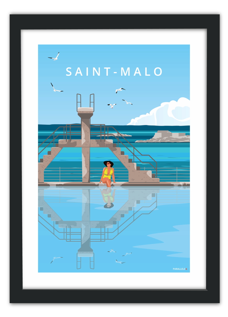 Affiche du plongeoir de la Piscine de Saint-Malo avec un cadre noir