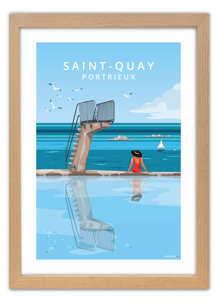 Affiche du plongeoir de Saint-Quay-portrieux avec un cadre en chêne