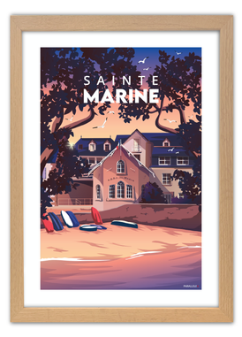 Affiche de l'abri du Marin de Sainte-Marine avec un cadre en chêne