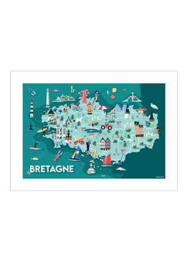 Affiche d'une carte illustrée de la Bretagne